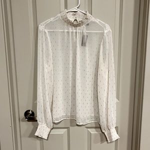 New white sheer Express blouse with gold patterning